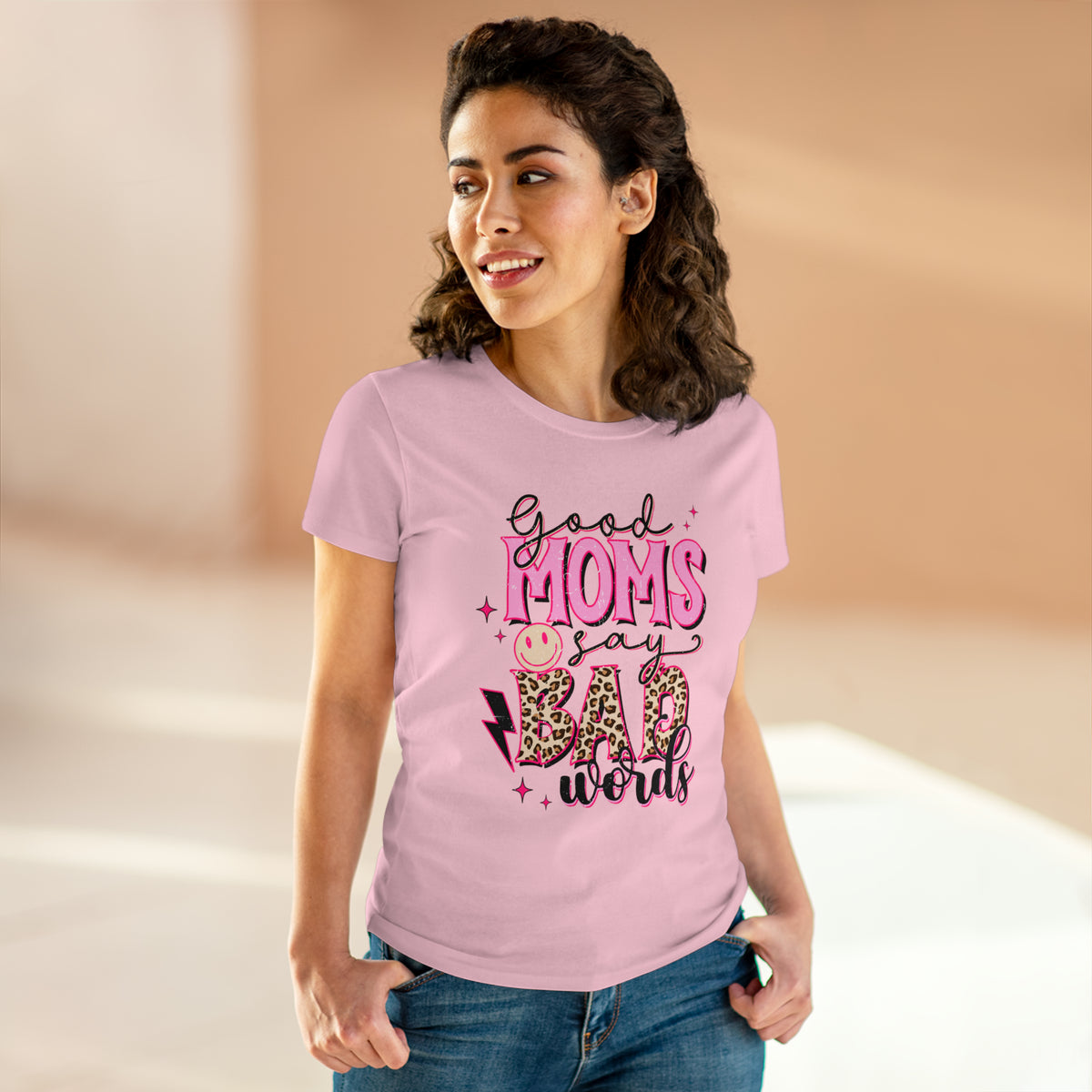 Leopard Print Mom's Say Bad Words Women's Cotton Tee