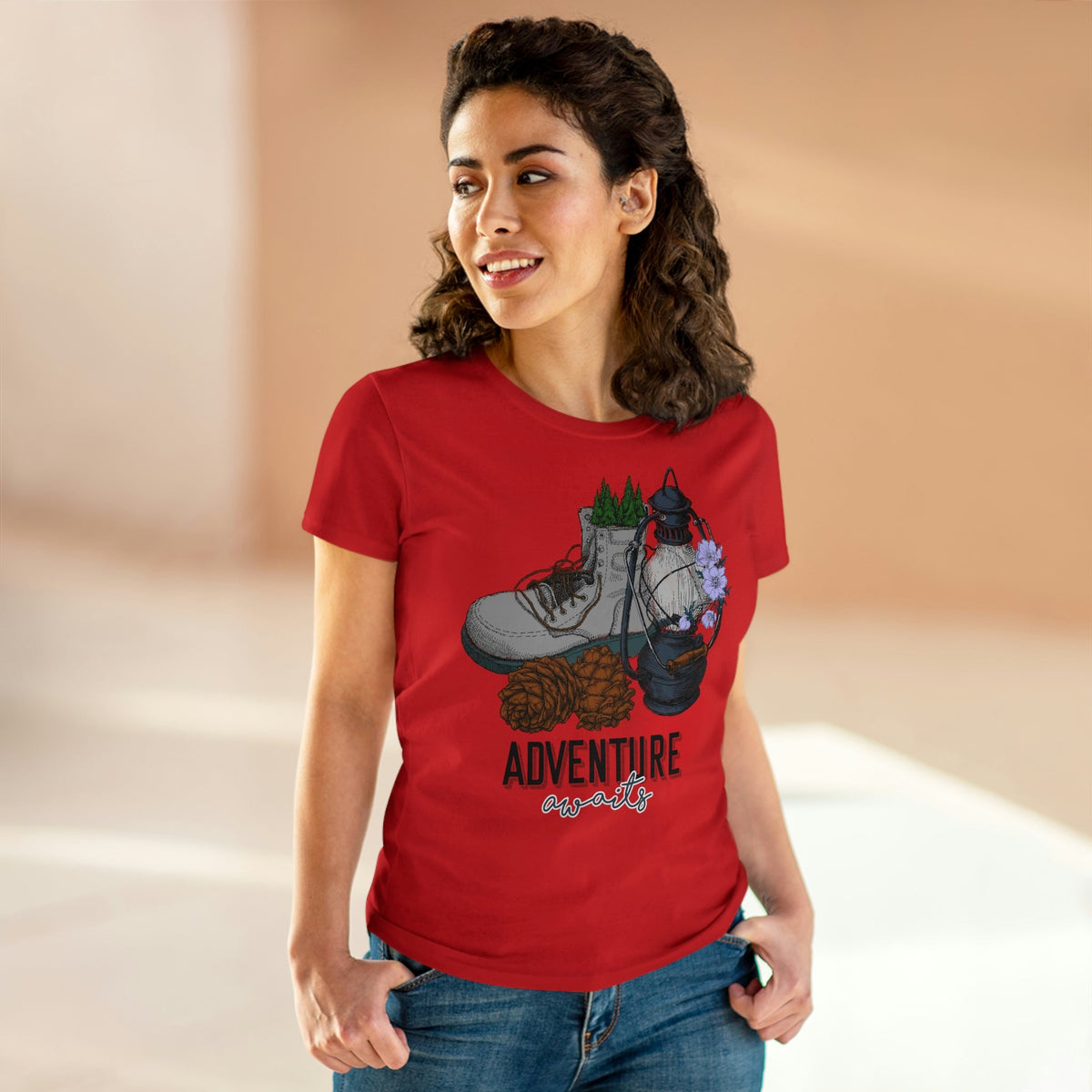 Adventure Awaits Women's Midweight Cotton Tee Red