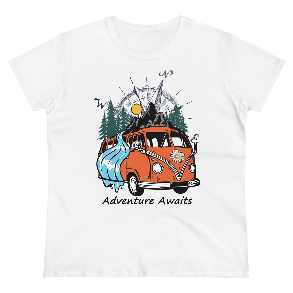 Adventure Awaits Women's Midweight Cotton Tee White