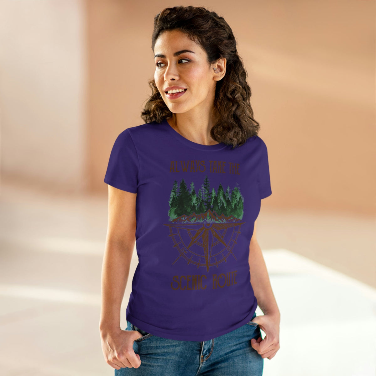 Always Take The Senic Route Women's Midweight Cotton Tee Purple