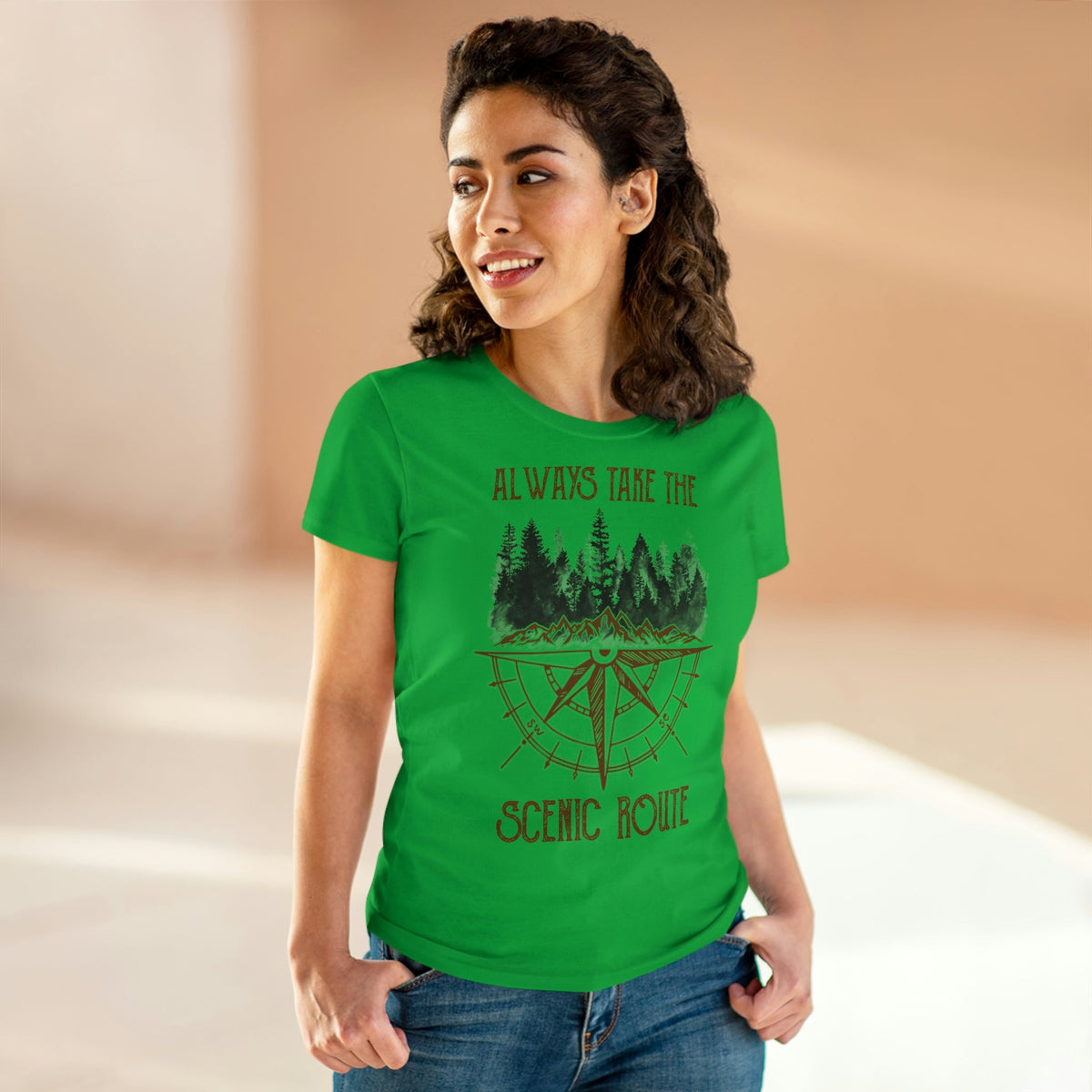 Always Take The Senic Route Women's Midweight Cotton Tee Irish Green