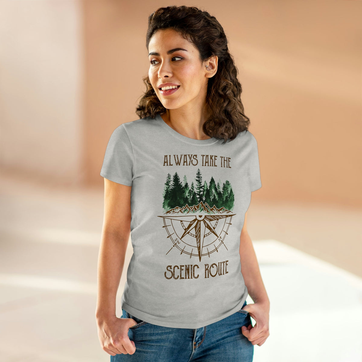 Always Take The Senic Route Women's Midweight Cotton Tee - Salty Medic Clothing Co.