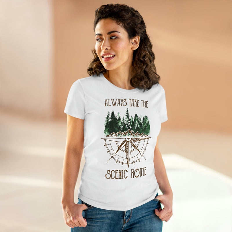 Always Take The Senic Route Women's Midweight Cotton Tee White