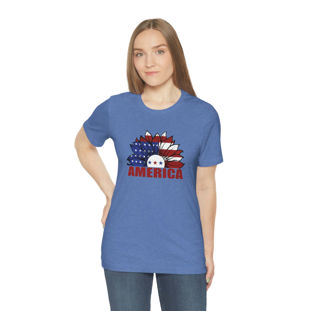 America Women's Short Sleeve Tee Heather Columbia Blue