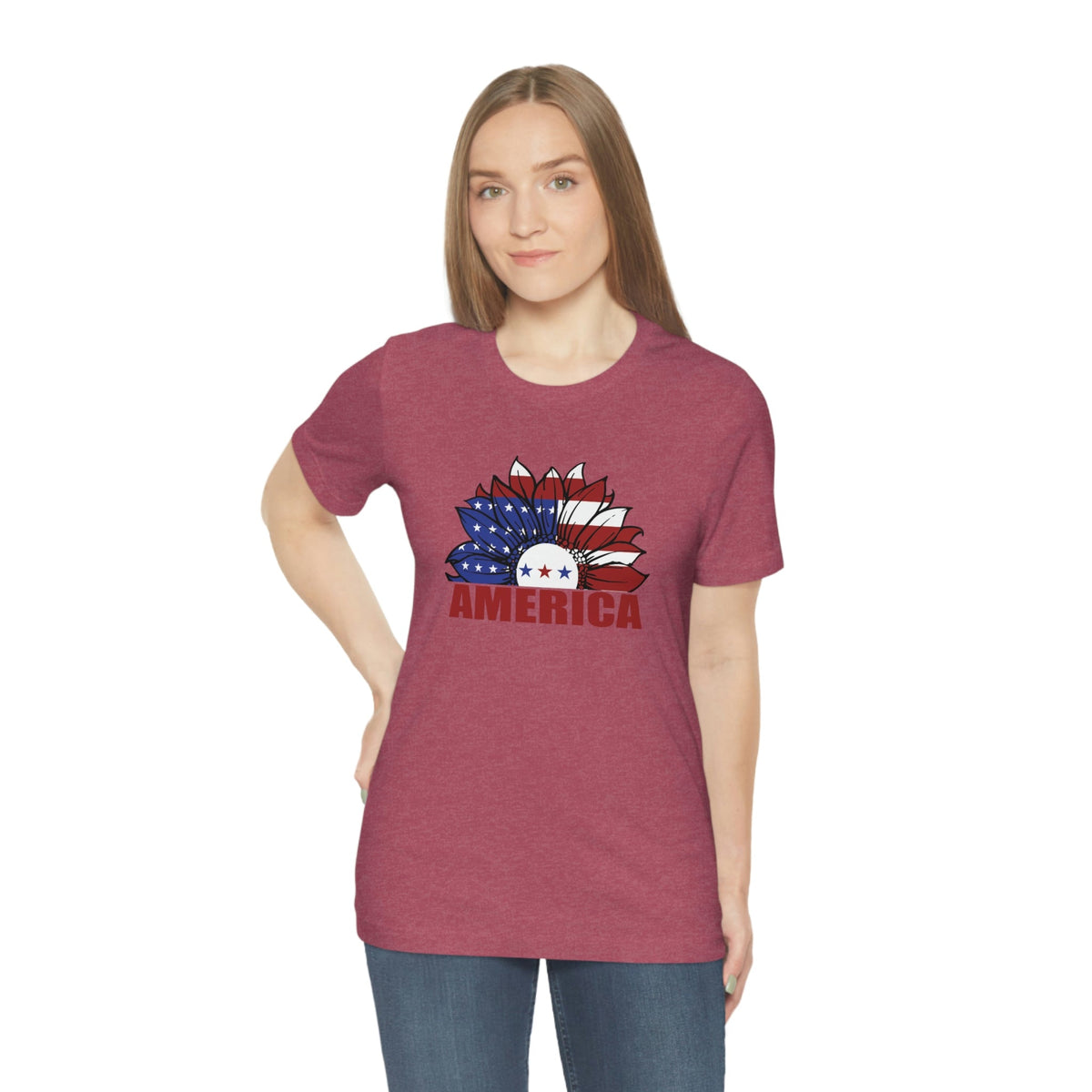 America Women's Short Sleeve Tee Heather Raspberry