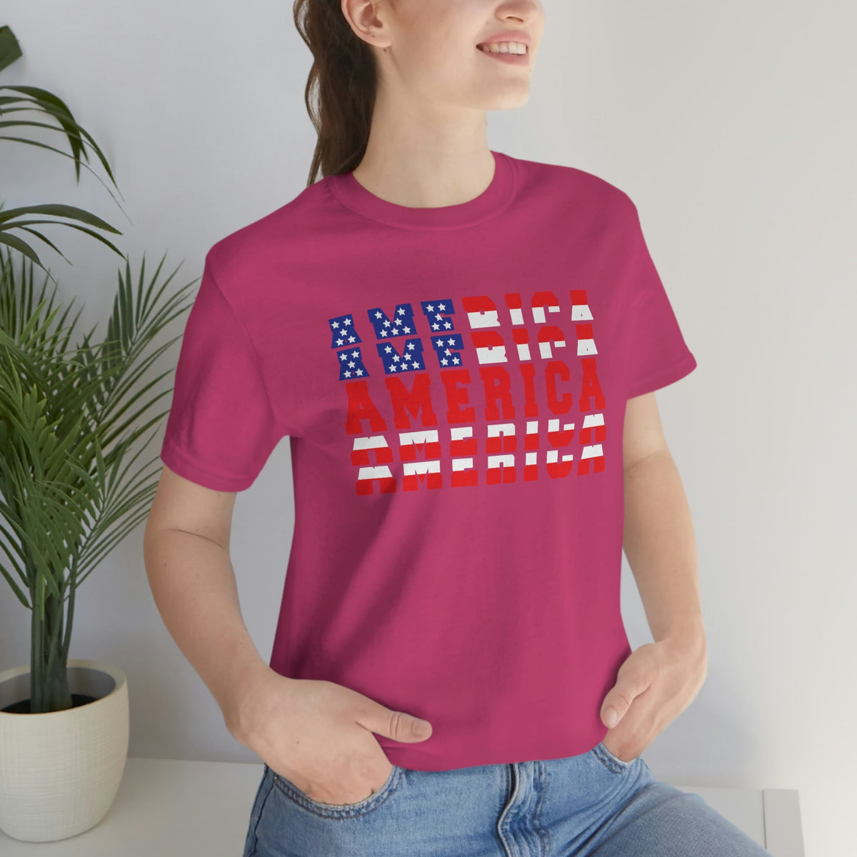 AMERICA Women's Short Sleeve Tee Berry