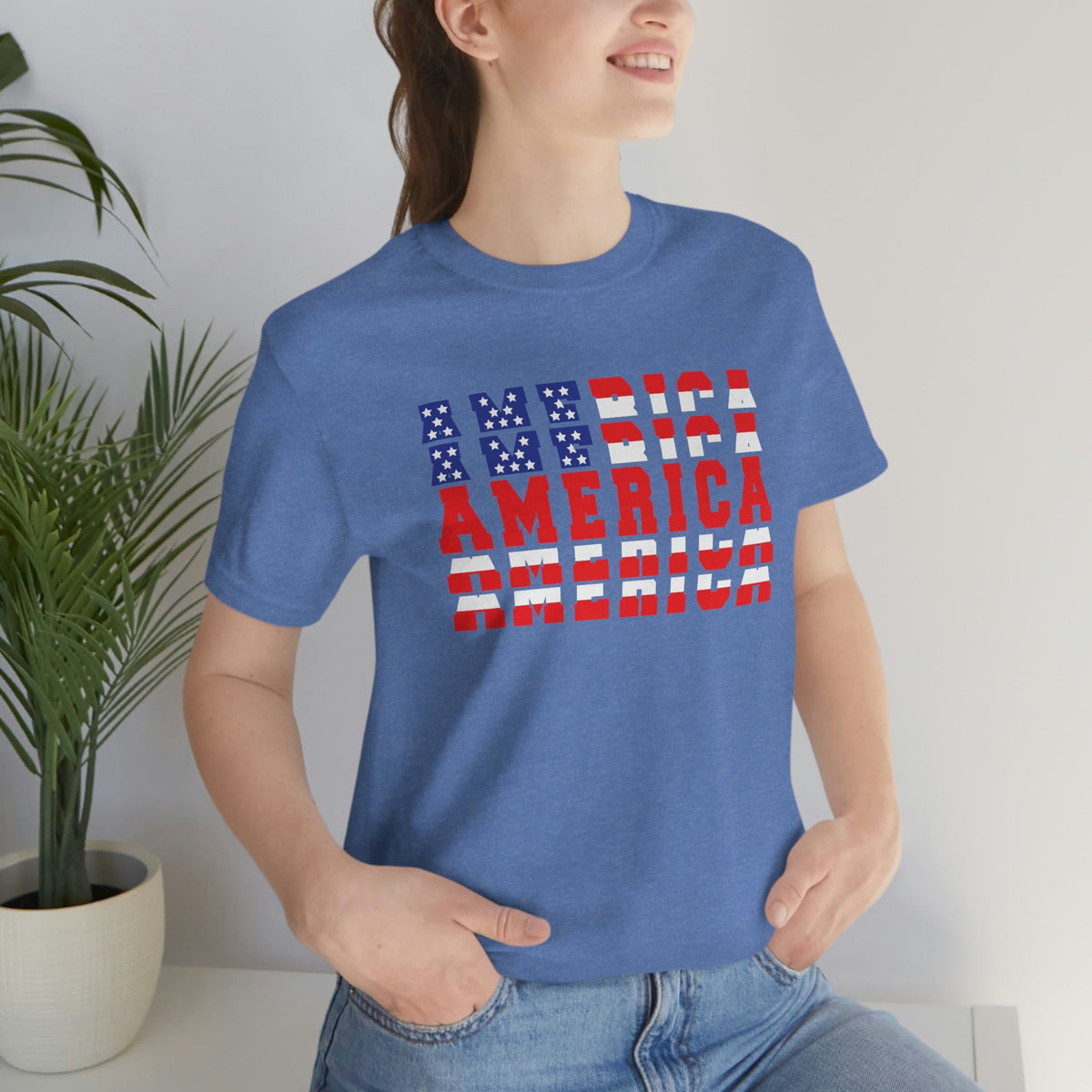 AMERICA Women's Short Sleeve Tee Heather Columbia Blue