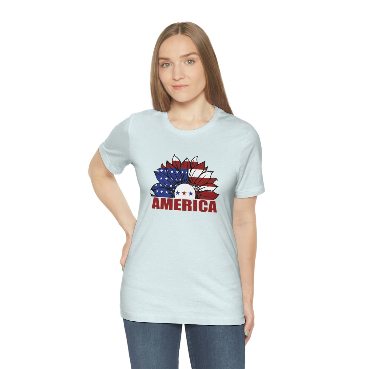 America Women's Short Sleeve Tee Heather Ice Blue