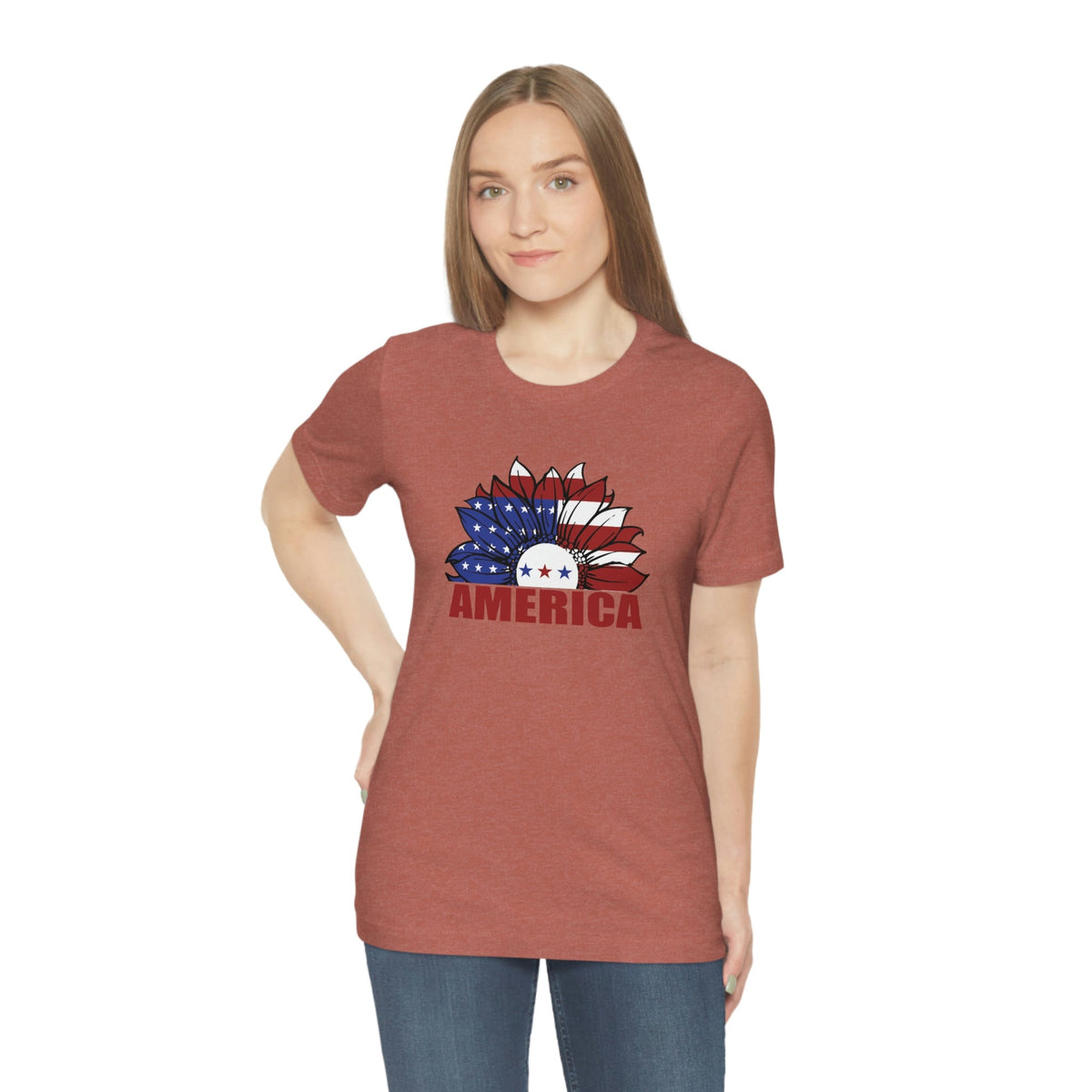 America Women's Short Sleeve Tee Heather Clay