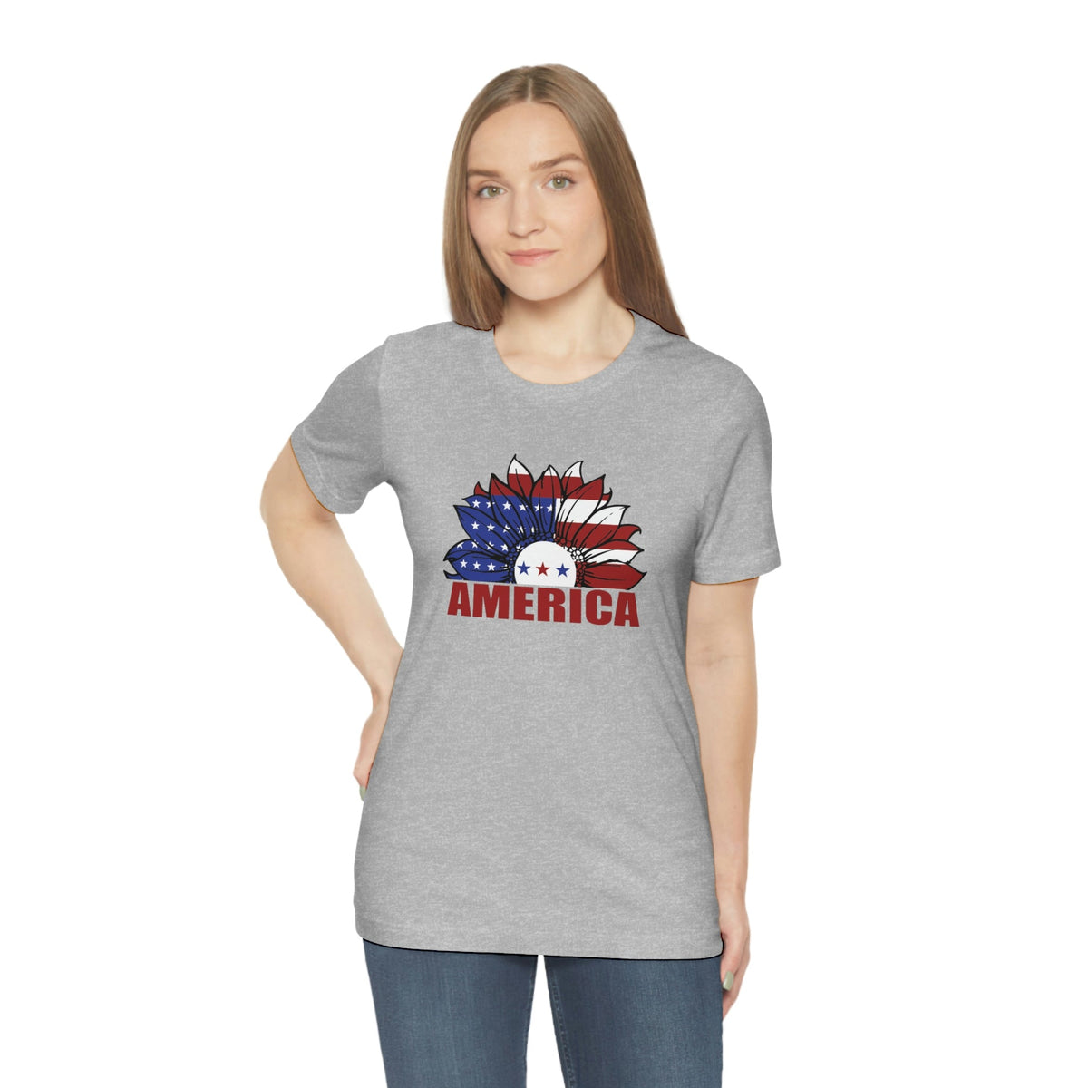 America Women's Short Sleeve Tee Athletic Heather