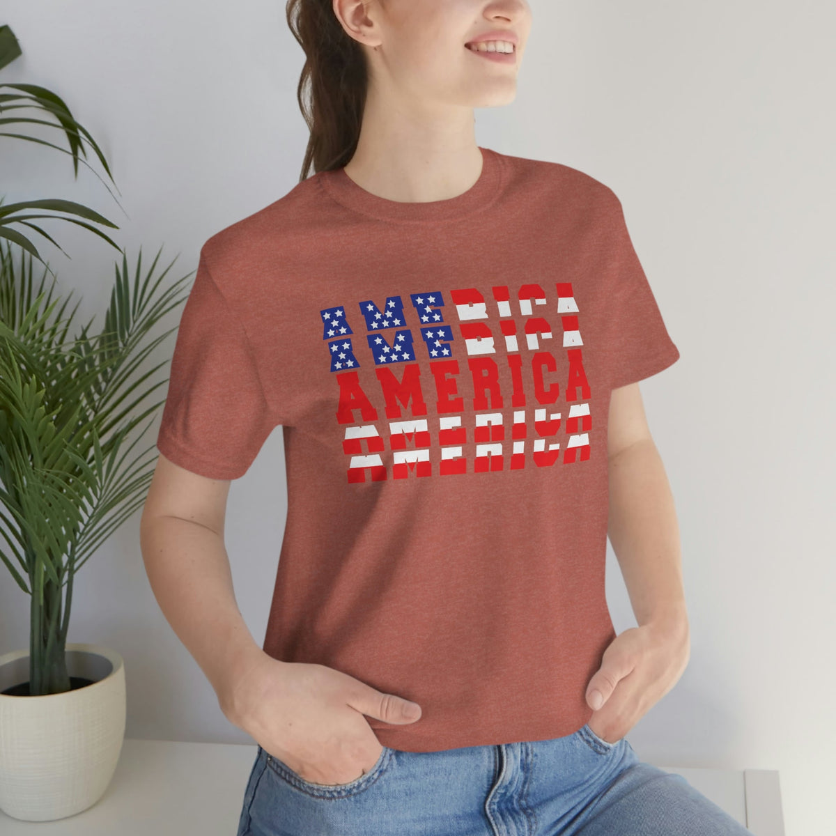 AMERICA Women's Short Sleeve Tee Heather Clay