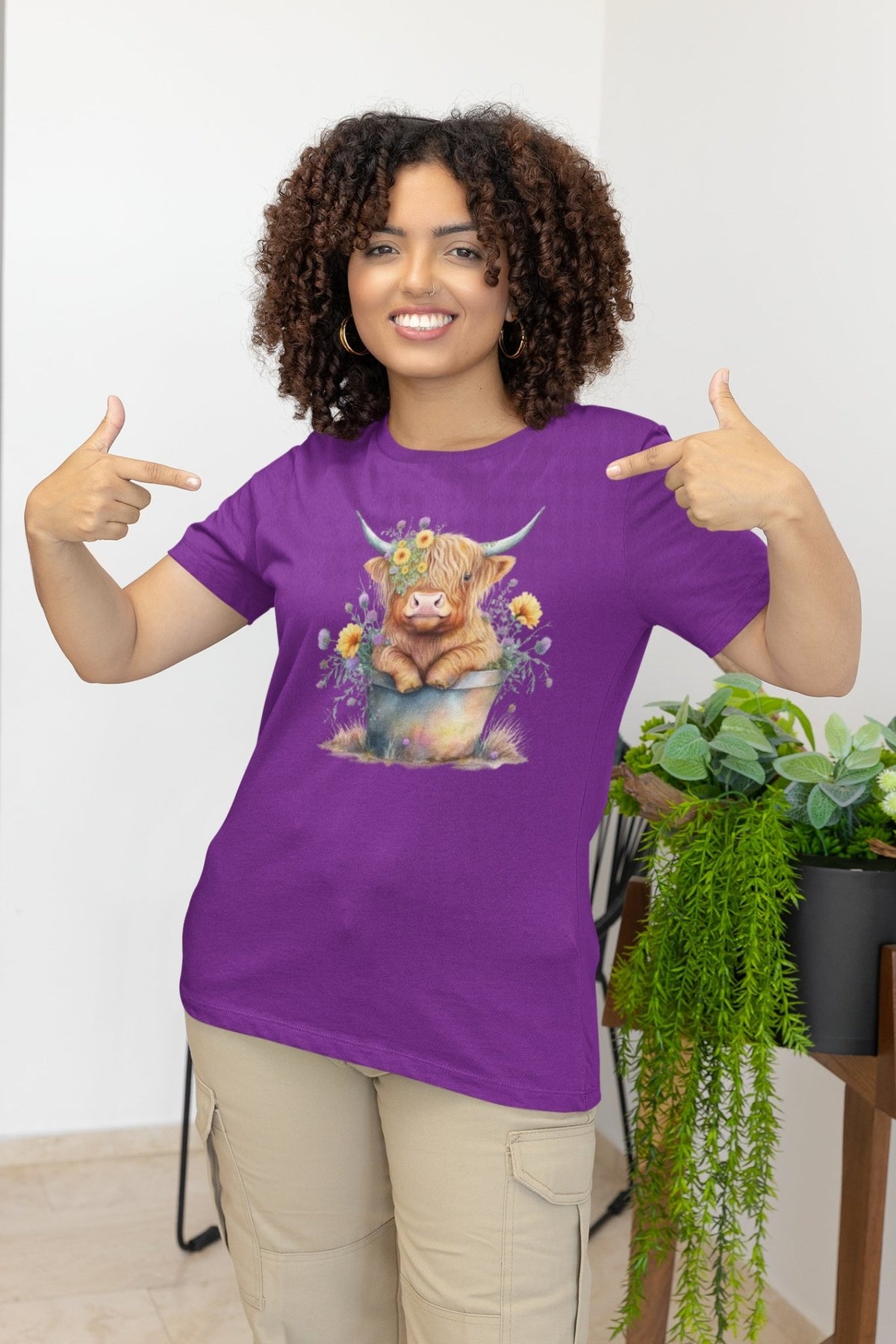 Baby Highland Cow Spring Flowers Women's Soft Style Tee - Salty Medic Clothing Co.