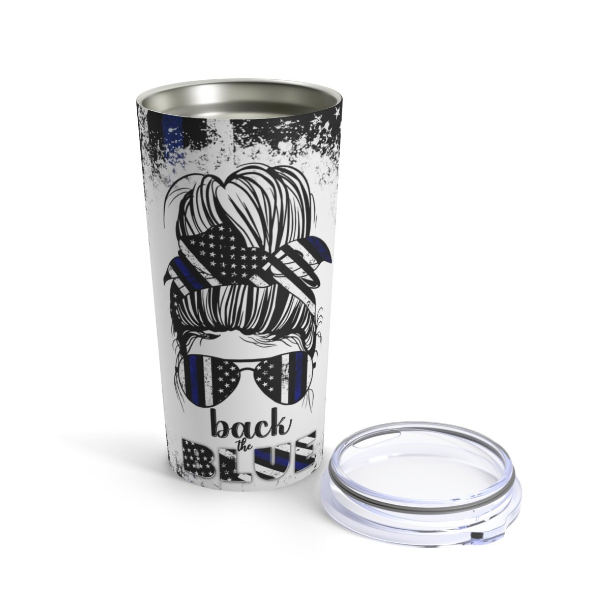 Back The Blue Messy Bun Tumbler 20oz