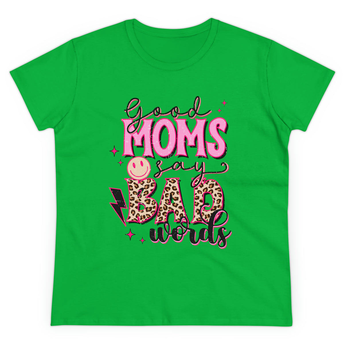 Leopard Print Mom's Say Bad Words Women's Cotton Tee Irish Green