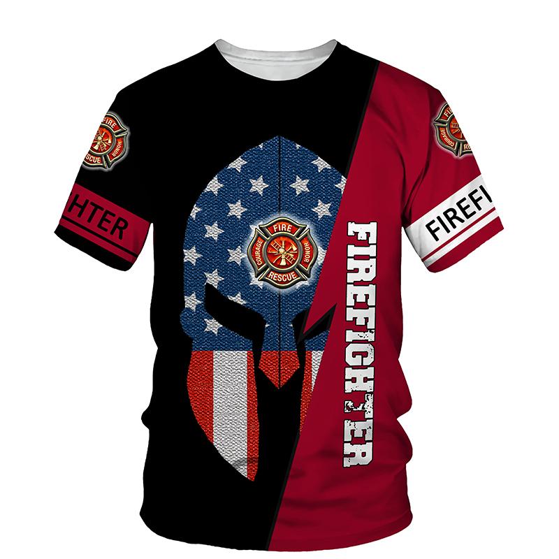 Black & Red USA Doom Mask Firefighter 3D Printed Shirt - Salty Medic Clothing Co.