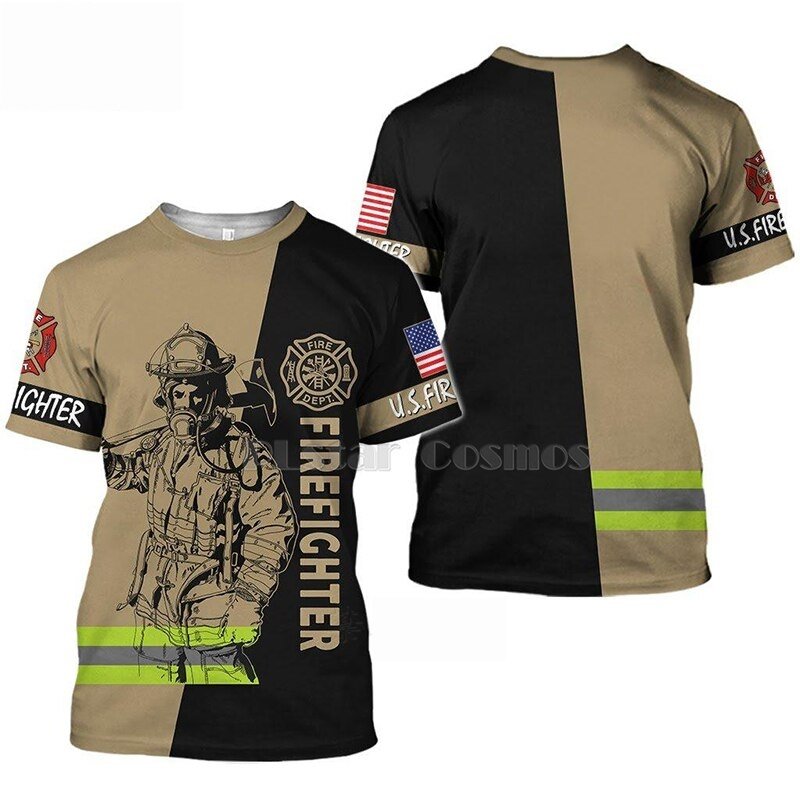 Black / Tan Firefighter Sublimated T-Shirt - Salty Medic Clothing Co.