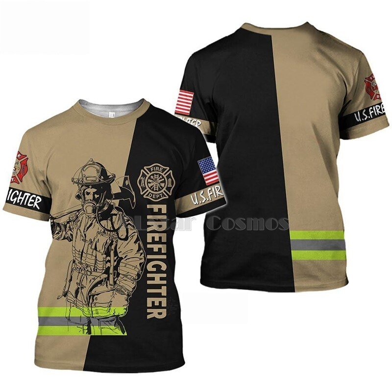 Black / Tan Firefighter Sublimated T-Shirt Tan Black Bunker Gear