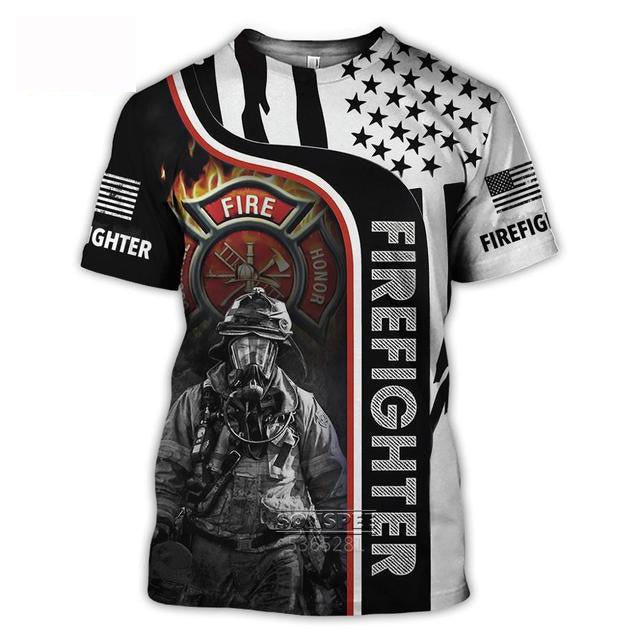Black & White USA Firefighter 3D Printed Shirt - Salty Medic Clothing Co.