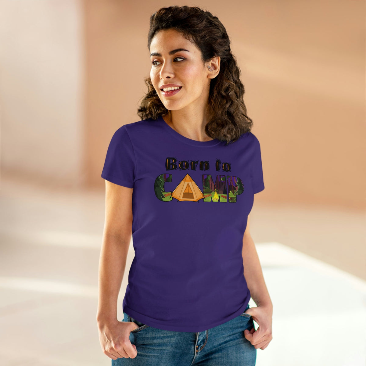 Born To Camp Women's Midweight Cotton Tee Purple