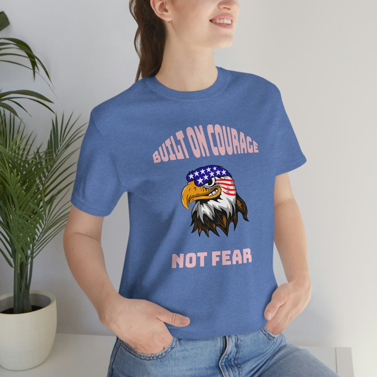 Built On Courage, Not Fear Women's Short Sleeve Tee Heather Columbia Blue