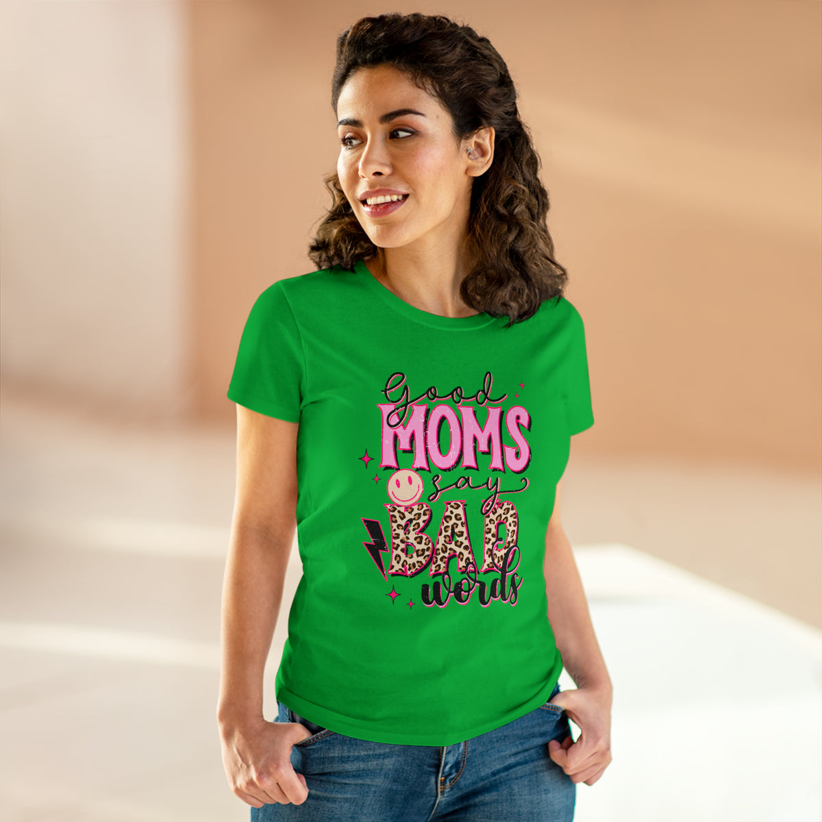 Leopard Print Mom's Say Bad Words Women's Cotton Tee