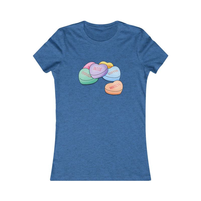 Candy Hearts Valentine Women's Tee Heather True Royal