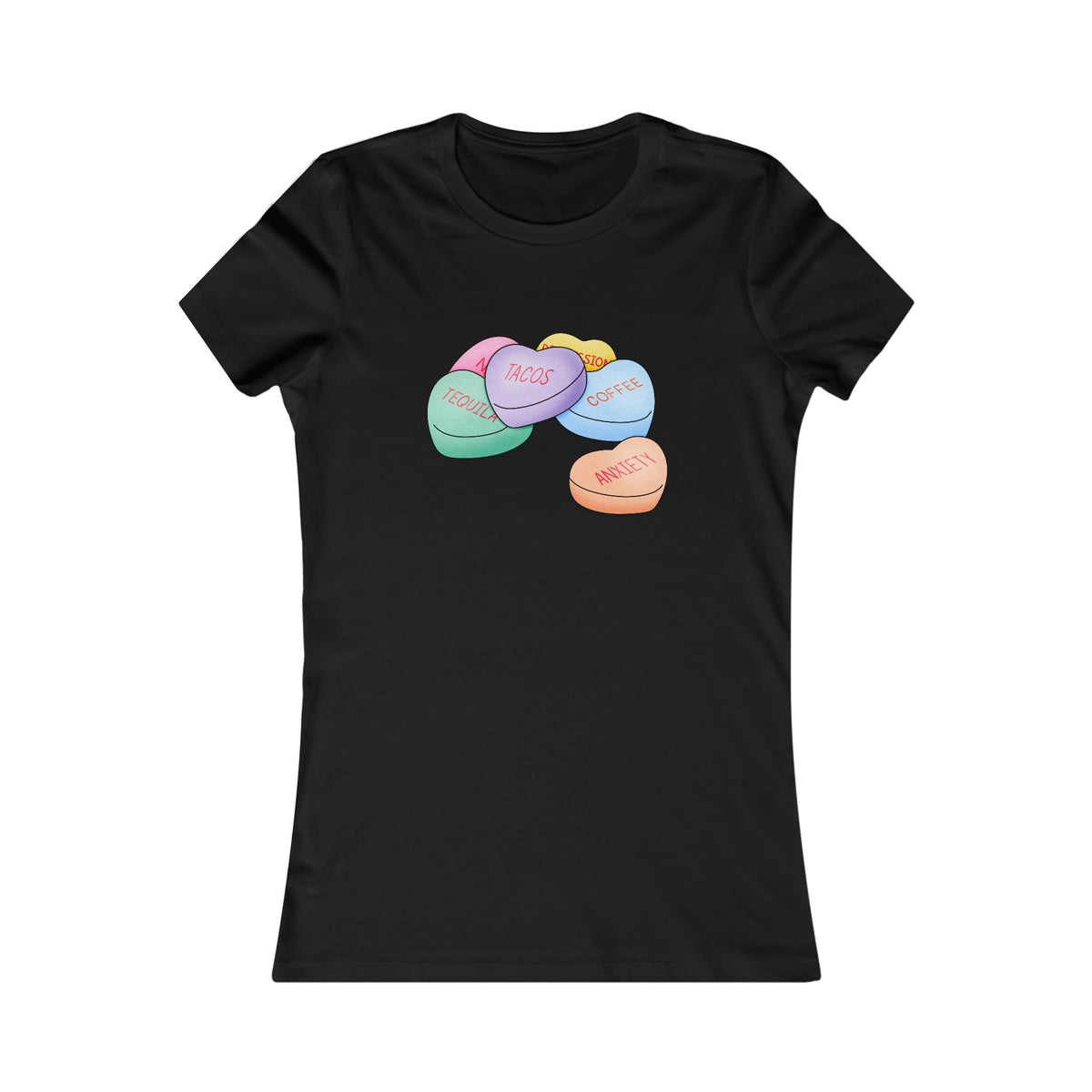 Candy Hearts Valentine Women's Tee Black