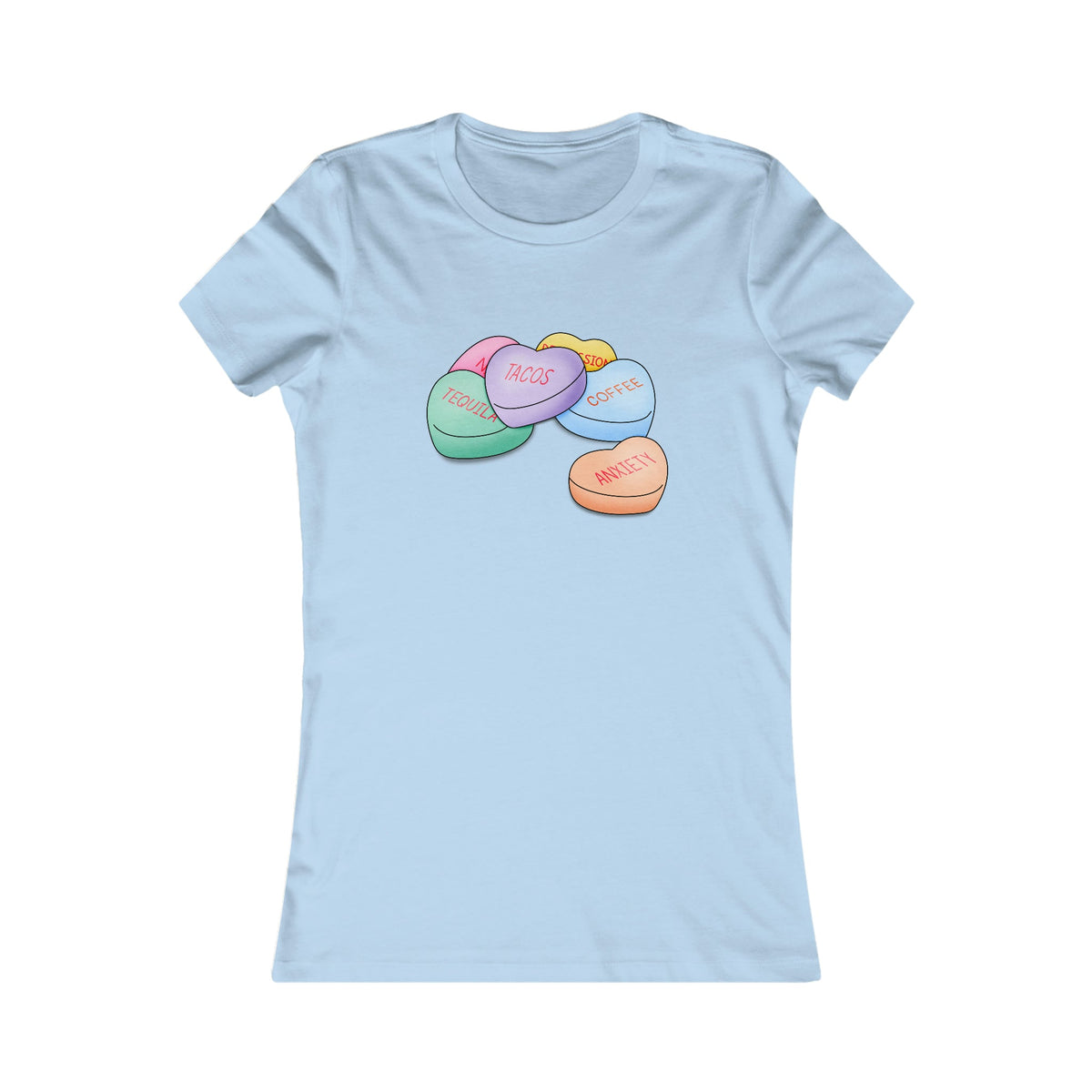 Candy Hearts Valentine Women's Tee Baby Blue