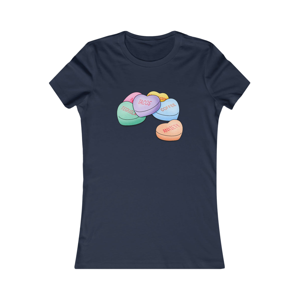 Candy Hearts Valentine Women's Tee Navy