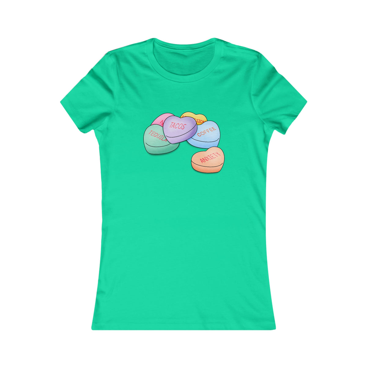 Candy Hearts Valentine Women's Tee Teal