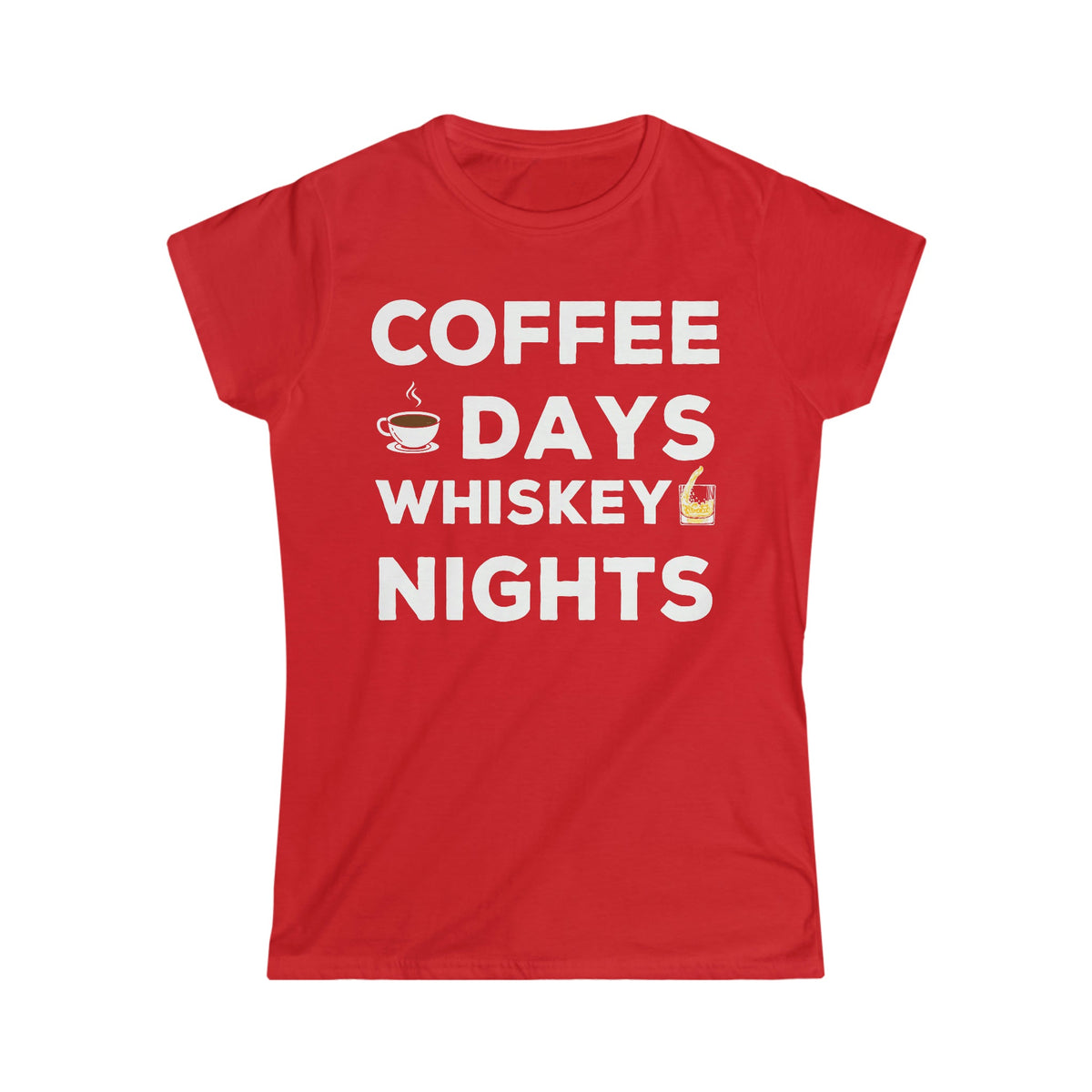 Coffee Days and Whiskey Nights Women's Soft Style Tee Red