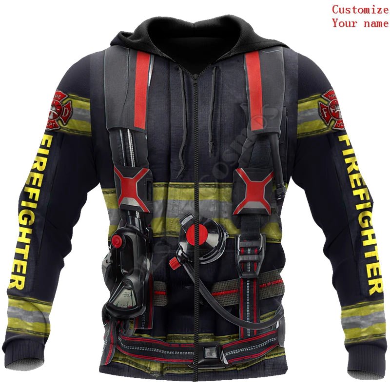 Customized With Your Name - 3D Bunker Gear & SCBA Sublimated Hoodie, Zip-Up or Sweatshirt Zip-Up