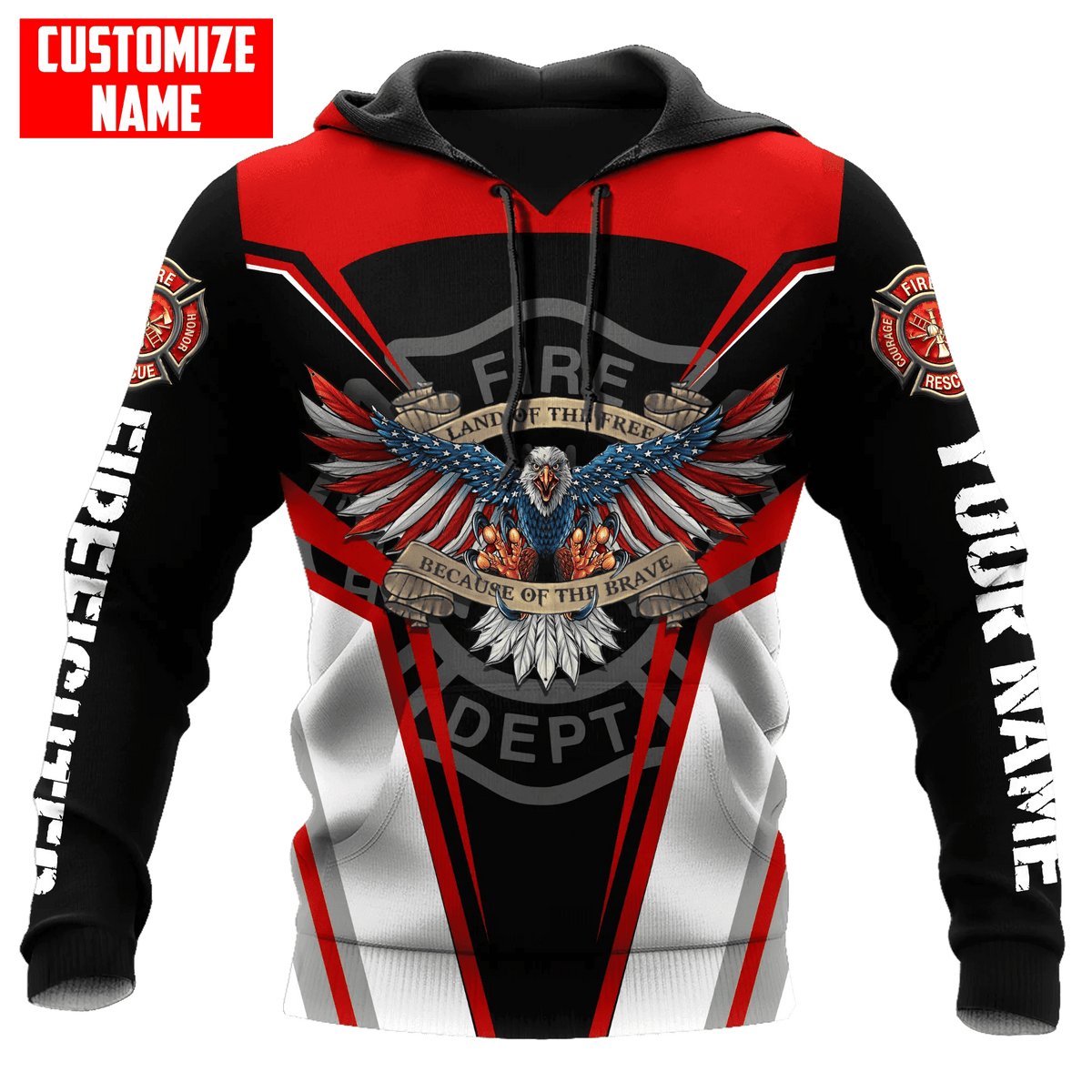 Customized With Your Name - American Bald Eagle Firefighter Sublimated Hoodie, Zip-Up or Sweatshirt - Salty Medic Clothing Co.
