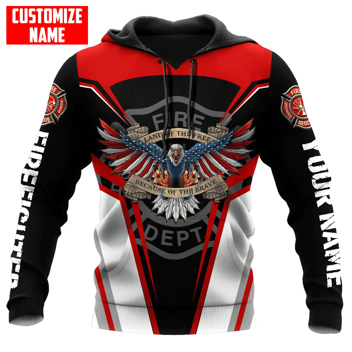 Customized With Your Name - American Bald Eagle Firefighter Sublimated Hoodie, Zip-Up or Sweatshirt - Salty Medic Clothing Co.