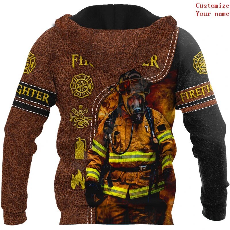Customized With Your Name - Black and Leather Firefighter Sublimated Hoodie, Zip-Up or Sweatshirt - Salty Medic Clothing Co.