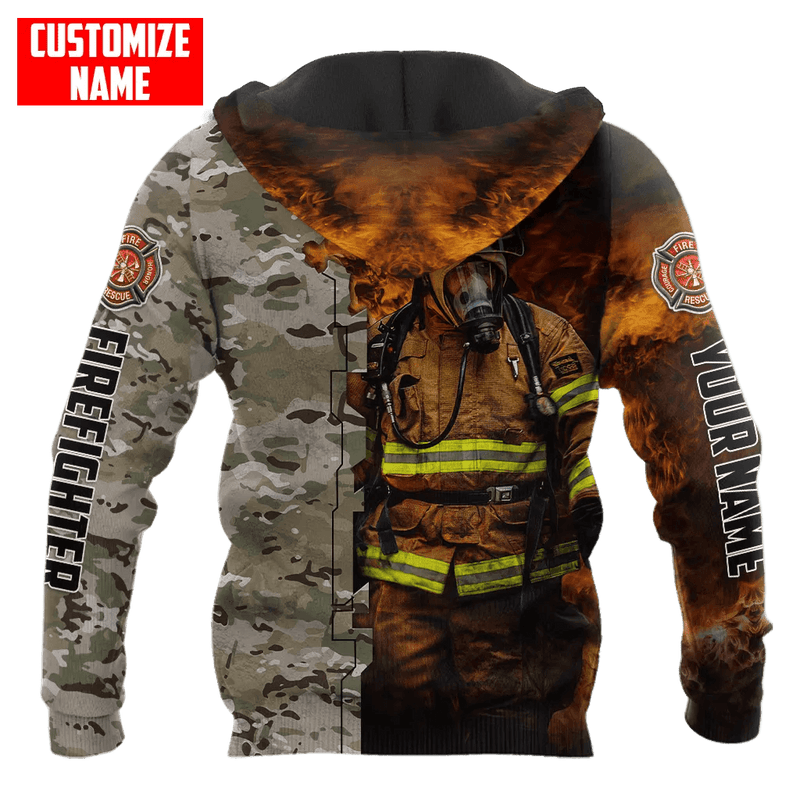 Customized With Your Name - Camo Fireman In Action Firefighter Sublimated Hoodie, Zip-Up or Sweatshirt - Salty Medic Clothing Co.