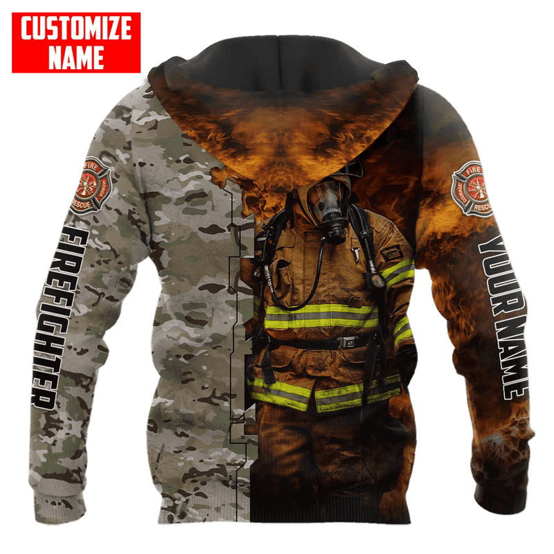 Customized With Your Name - Camo Fireman In Action Firefighter Sublimated Hoodie, Zip-Up or Sweatshirt