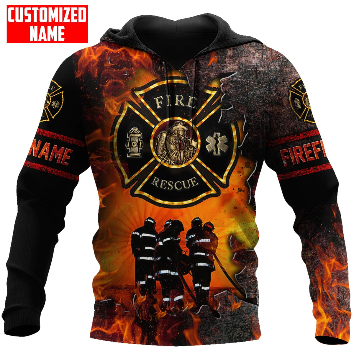 Customized With Your Name - Fog Pattern Firefighter Sublimated Hoodie, Zip-Up or Sweatshirt - Salty Medic Clothing Co.