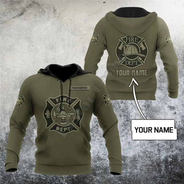 Customized With Your Name - Maltase Cross Olive Drab Firefighter Sublimated Hoodie, Zip-Up or Sweatshirt - Salty Medic Clothing Co.