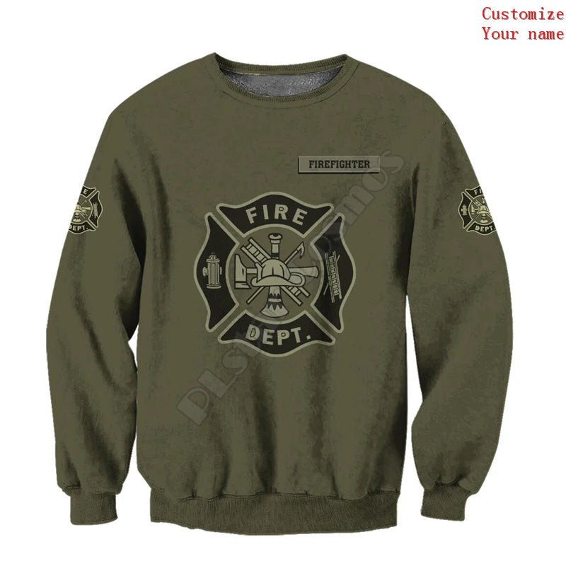 Customized With Your Name - Maltase Cross Olive Drab Firefighter Sublimated Hoodie, Zip-Up or Sweatshirt Sweatshirt