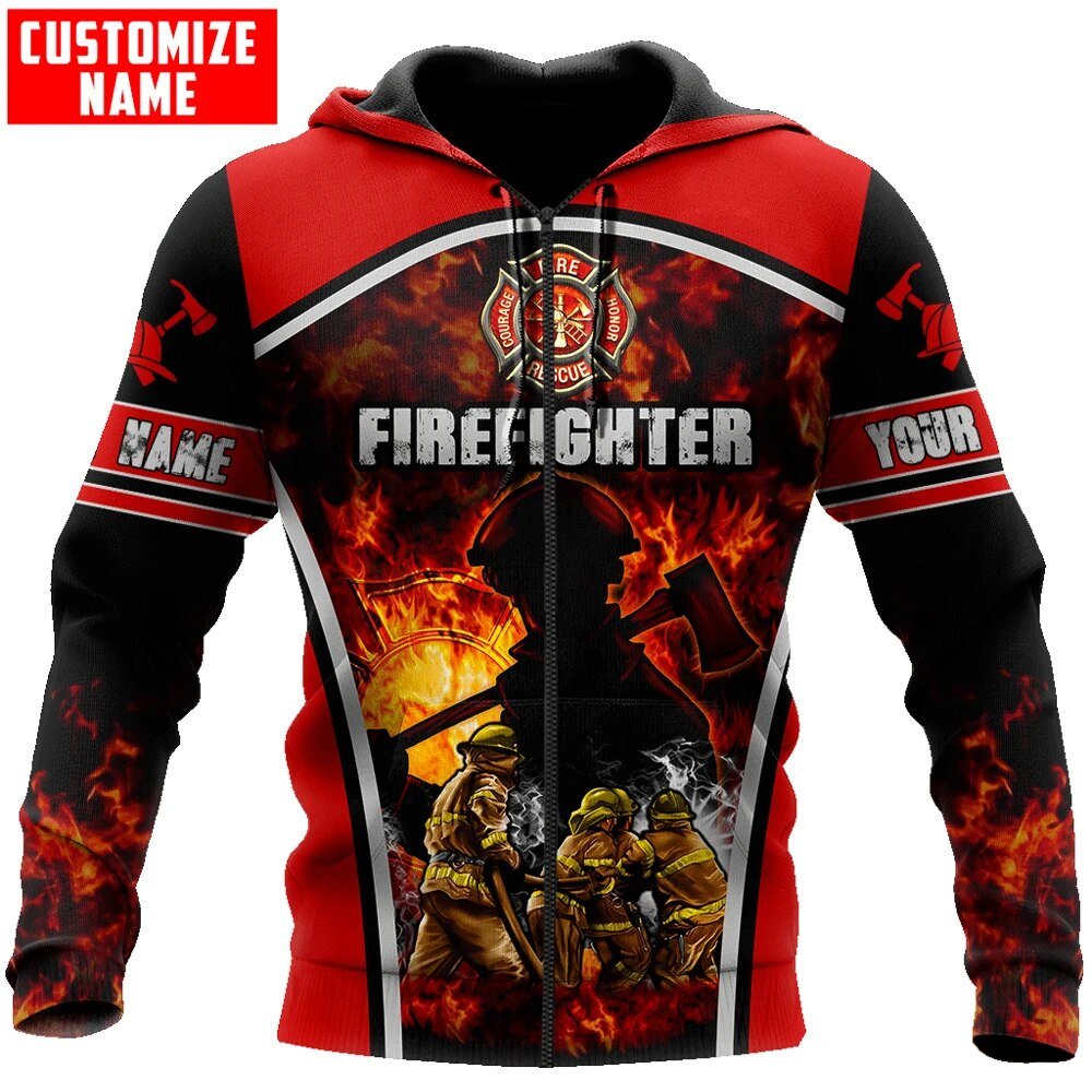 Customized With Your Name - Red & Black Fire Rescue Sublimated Hoodie, Zip-Up or Sweatshirt Hoodie