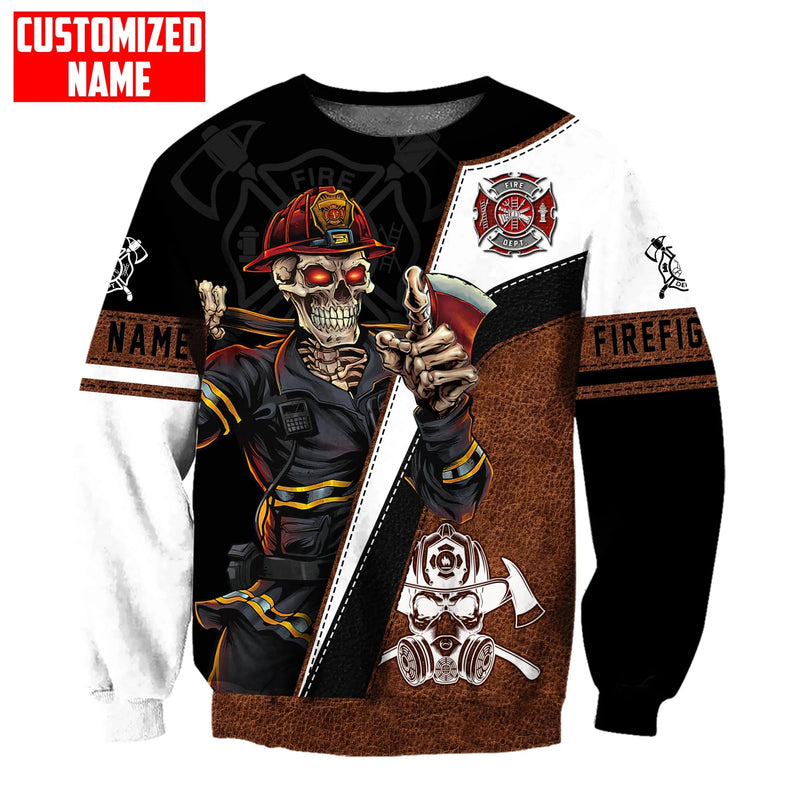 Customized With Your Name - Skelton Firefighter Sublimated Hoodie, Zip-Up or Sweatshirt - Salty Medic Clothing Co.