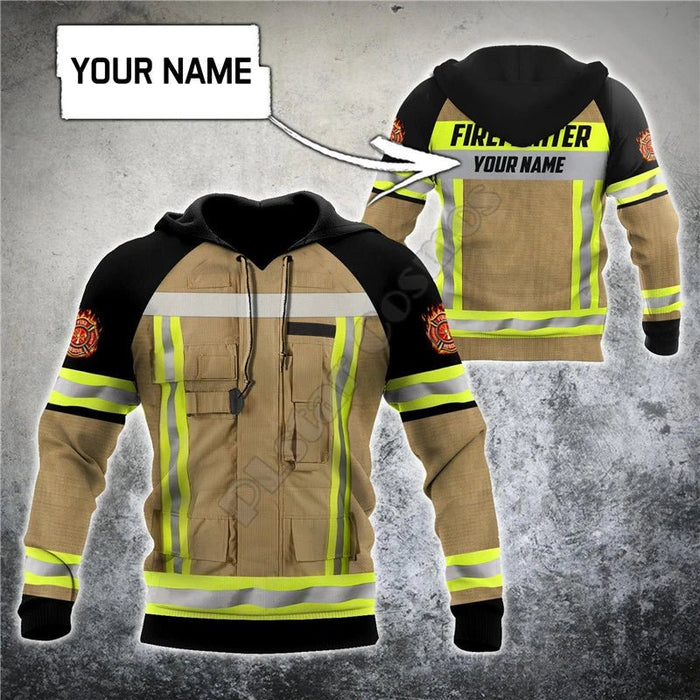 Customized With Your Name - Tan Bunker Gear Fire Rescue Sublimated Hoodie or Zip-Up Hoodie