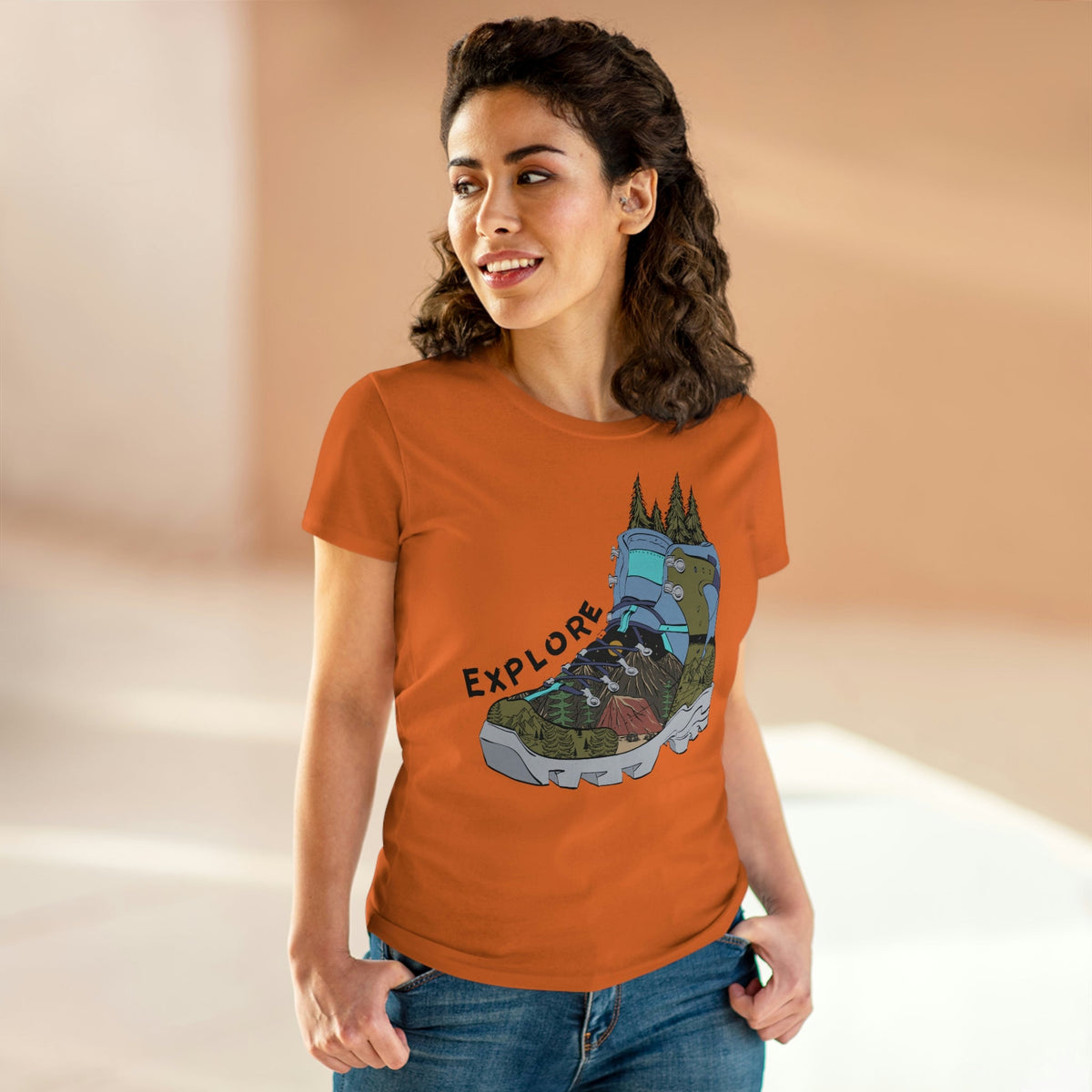 Explore Women's Midweight Cotton Tee Orange