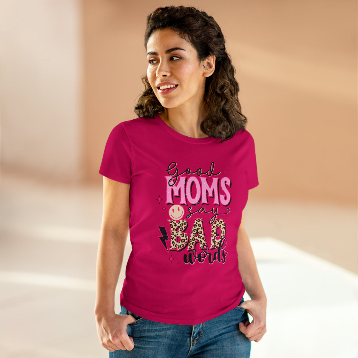 Leopard Print Mom's Say Bad Words Women's Cotton Tee