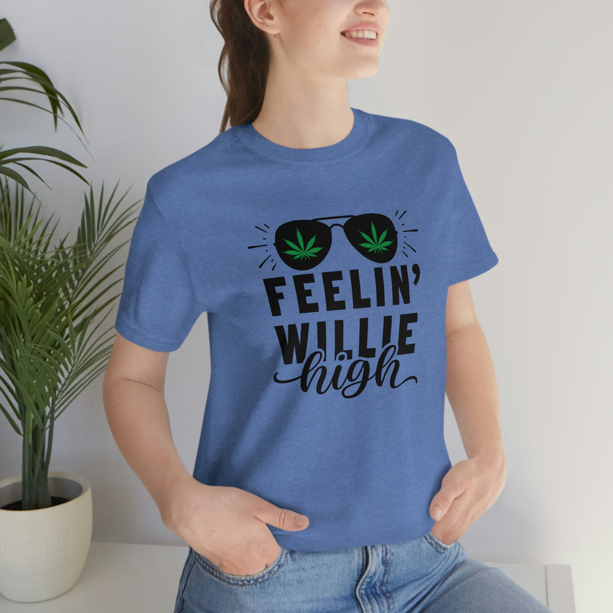 Feelin' Willie High Women's Short Sleeve Tee Heather Columbia Blue