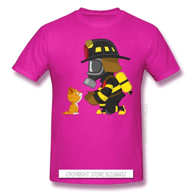 Firefighter Rescues Kitten T Shirt Fuchsia