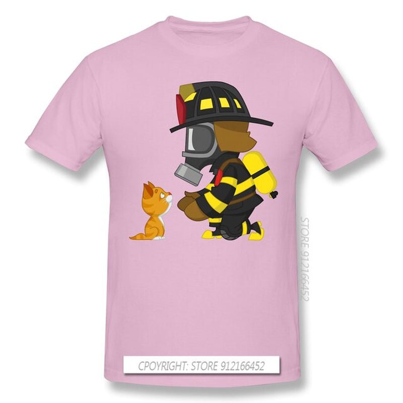 Firefighter Rescues Kitten T Shirt Pink