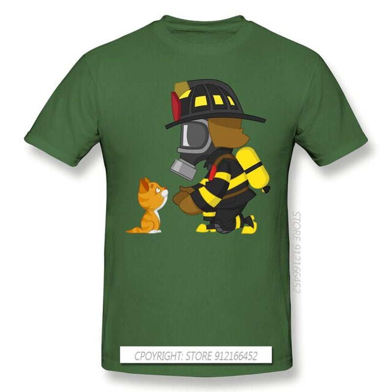 Firefighter Rescues Kitten T Shirt Army Green