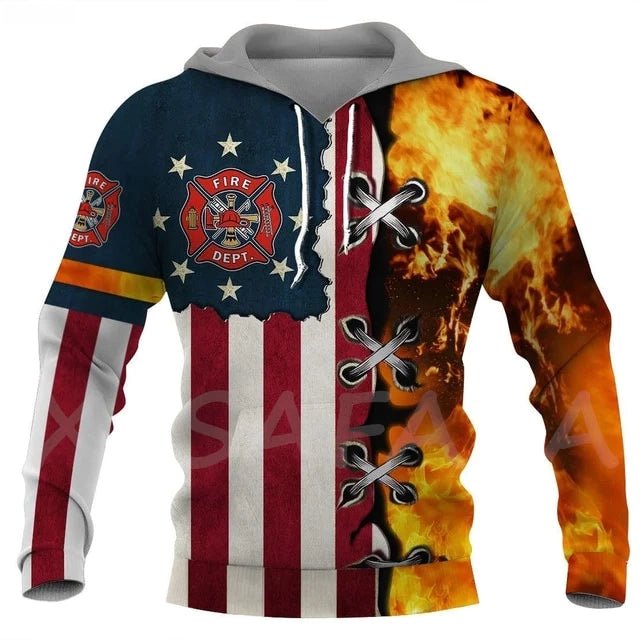 Firefighter USA Flag 3D Sublimated Hoodie Firefighter USA Flag